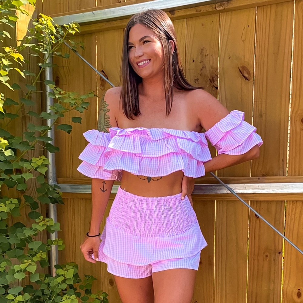 Pink matching ruffle set